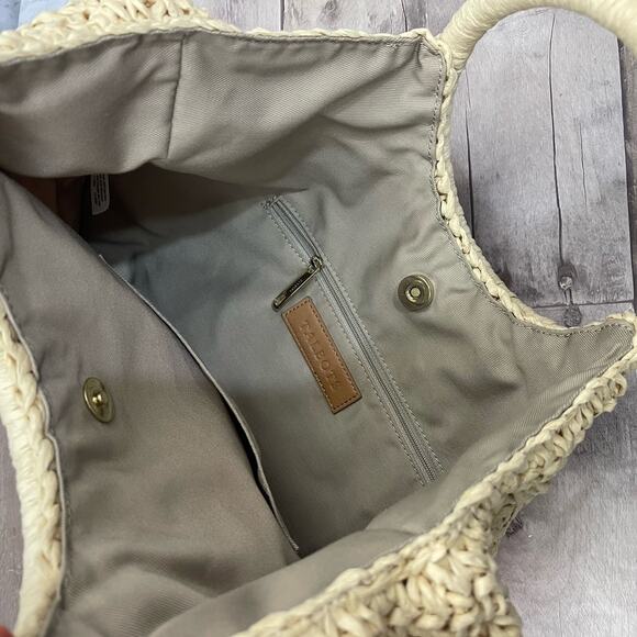 Talbots Woven Straw Tote Hand Bag Tric-Color Tan Pink Cranberry - Picture 7 of 13